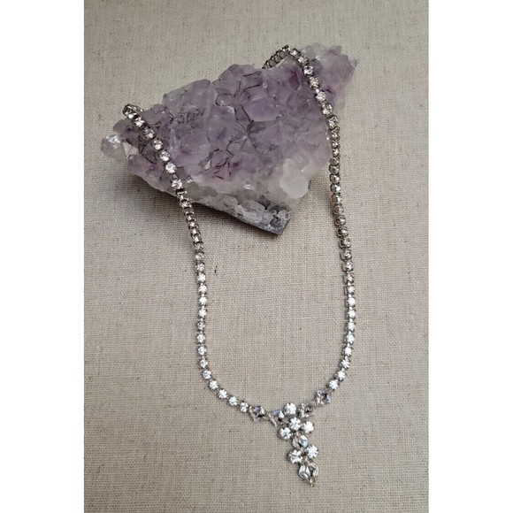 Vintage B. DAVID Clear Diamond Cut Rhinestone Necklace Art Deco Designer Signed - Picture 2 of 8